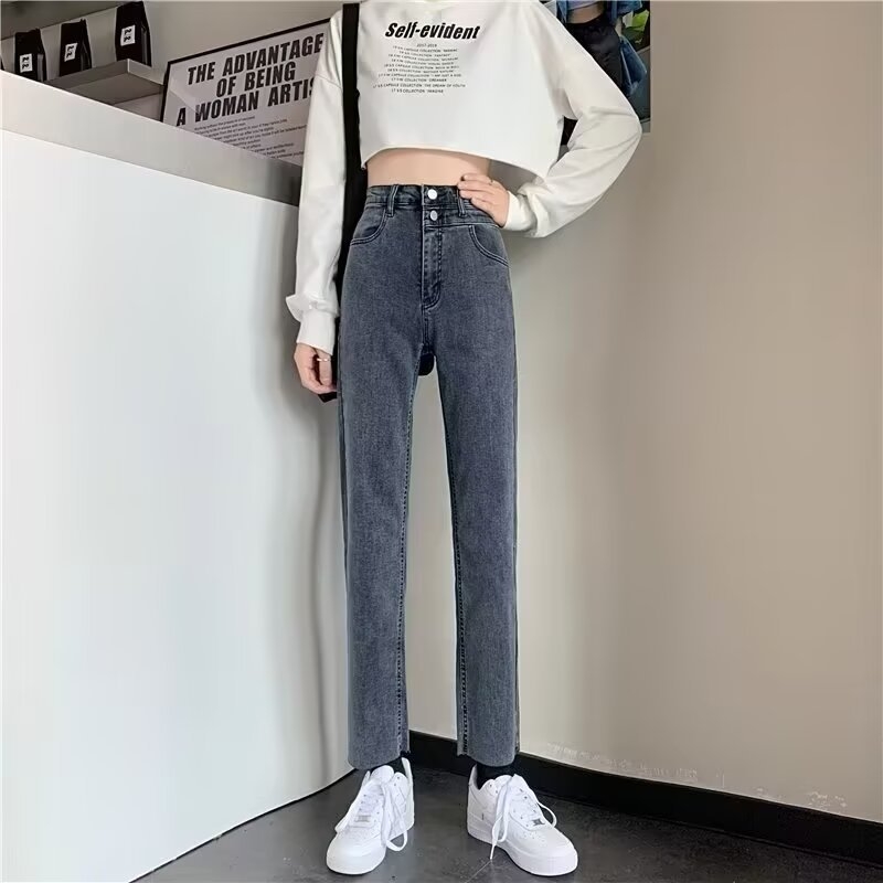 Blugi femei stil cigarette, toamnă-iarnă, talie înaltă, croi slim, drepti, lungime 9/10, design casual inspirat de Hong Kong