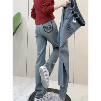 Jeanși de damă din denim, talie înaltă, elastici, primăvara 2025, croială relaxată, dreptă și largă, lungime până la podea