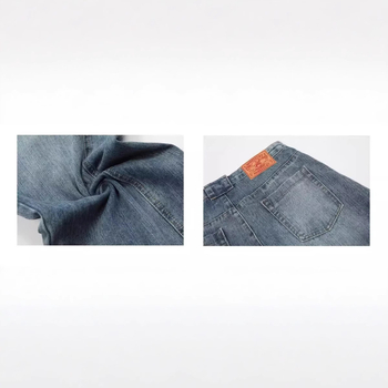 Denim în stil american vintage, textură slub, pantaloni dama cu siluetă sabie, croială lejeră, drept până la larg, pentru primăvară și toamnă