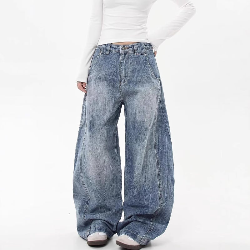 Denim în stil american vintage, textură slub, pantaloni dama cu siluetă sabie, croială lejeră, drept până la larg, pentru primăvară și toamnă