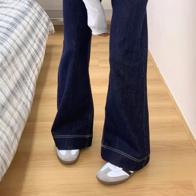 Han Niu Blugi dama din denim albastru închis, colecție de iarnă, talie înaltă, croială lejeră dreptă, picioare largi
