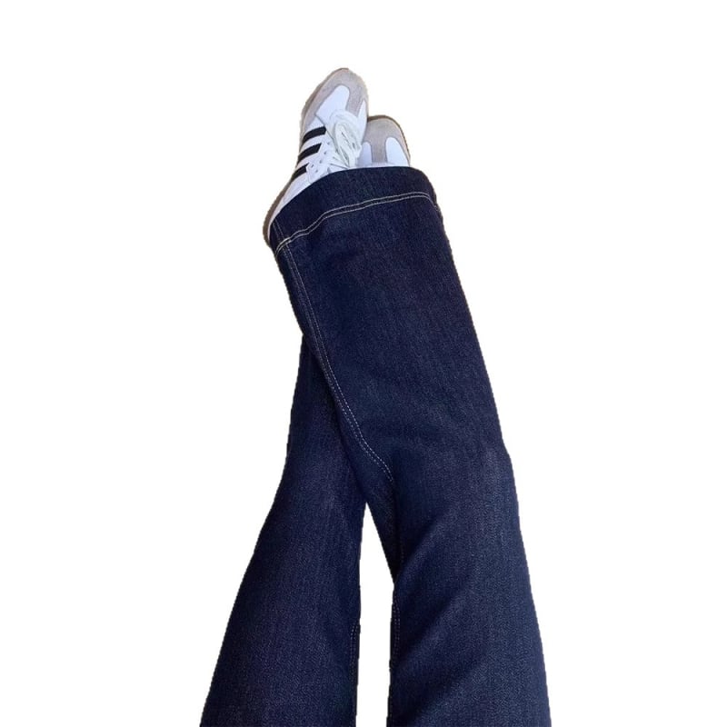 Han Niu Blugi dama din denim albastru închis, colecție de iarnă, talie înaltă, croială lejeră dreptă, picioare largi