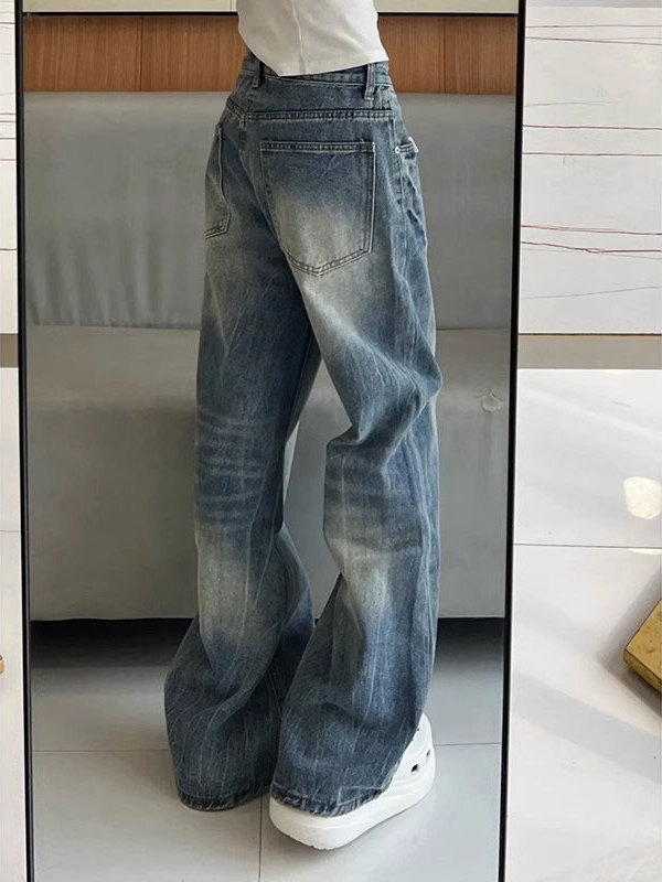 Blugi denim largi în stil american retro, plus mărime, talie înaltă, croială dreaptă lejeră, pentru femei cu siluetă para, toamnă 2025