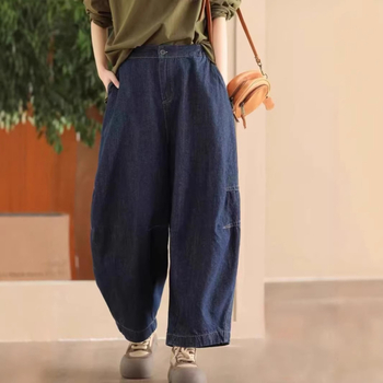 Pantaloni denim în stil harem pentru femei, talie înaltă, plus size, jeansi casual slimming, pentru petite, stil dad jeans