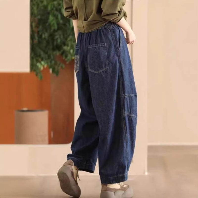 Pantaloni denim în stil harem pentru femei, talie înaltă, plus size, jeansi casual slimming, pentru petite, stil dad jeans