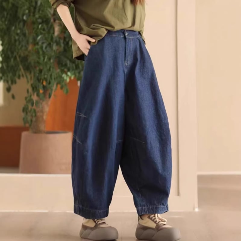Pantaloni denim în stil harem pentru femei, talie înaltă, plus size, jeansi casual slimming, pentru petite, stil dad jeans