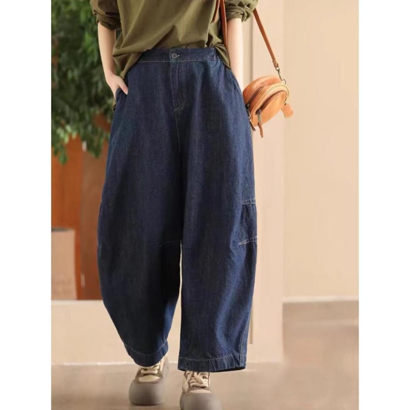 Pantaloni denim în stil harem pentru femei, talie înaltă, plus size, jeansi casual slimming, pentru petite, stil dad jeans