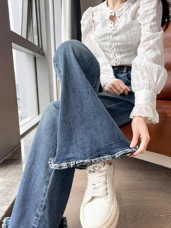 Jean dină femei din bumbac, stil vintage, talie înaltă, croială lejeră, ușor evazate, elastice, pantaloni largi, toamnă 2025