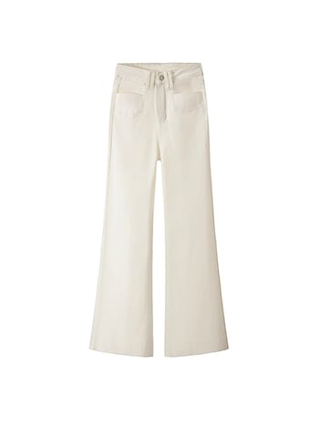 Jean din denim alb lăptos pentru femei – croială dreaptă, talie înaltă, croială lejeră cu ușoară evazare