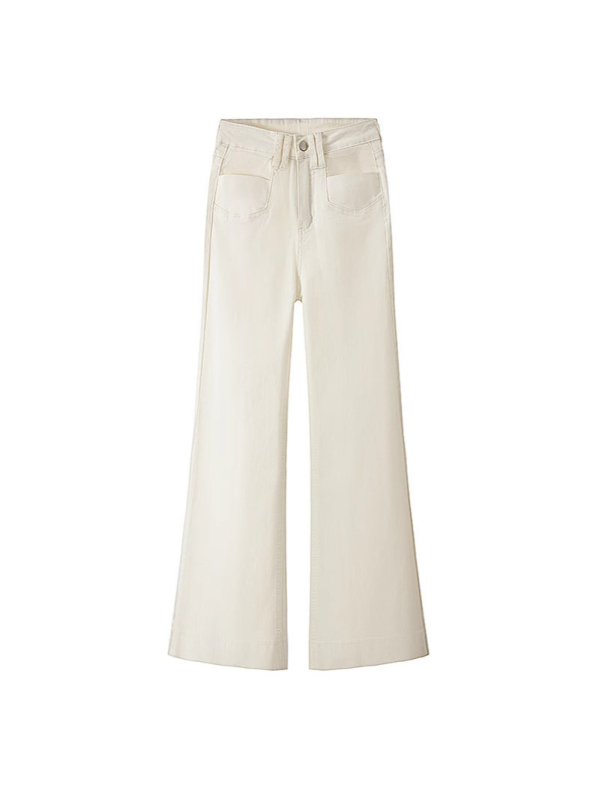 Jean din denim alb lăptos pentru femei – croială dreaptă, talie înaltă, croială lejeră cu ușoară evazare