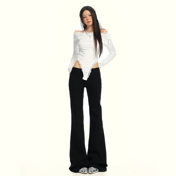 Blugi de toamnă pentru femei, în stil american, talie joasă, croială ușor evazată, spălați, lungime până la podea, croială evazată.
