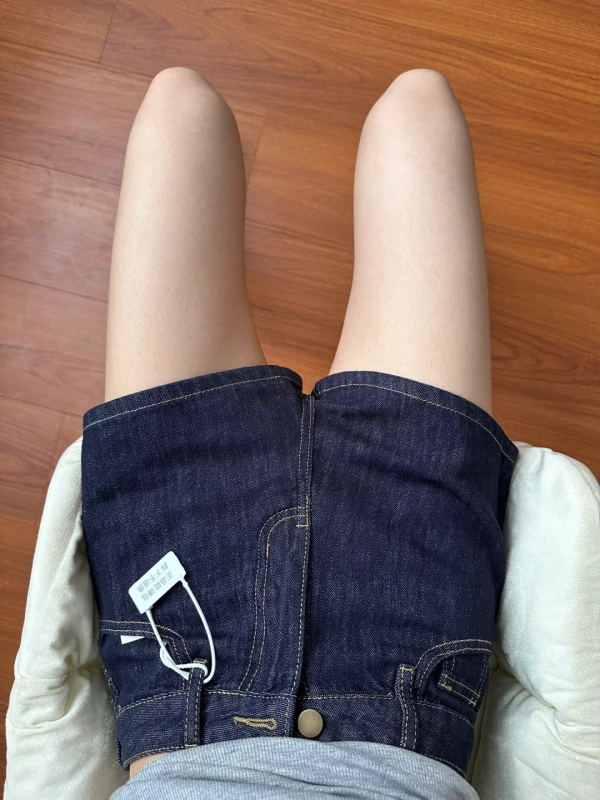 Shorturi din denim albastru închis pentru femei, talie înaltă, croială lejeră dreptă, siluetă în formă de A, vară