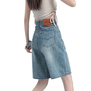 Șorturi denim subțiri pentru femei, talie înaltă, vară retro, croială Slim de lungime medie, croială lejeră, largă, stil american sport.