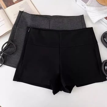 Șorturi negre cu talie înaltă și elasticitate, stil coreean casual, toamnă 2024