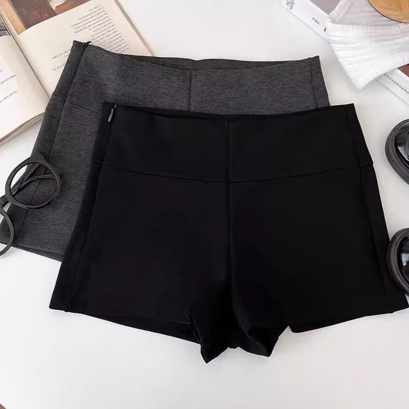 Șorturi negre cu talie înaltă și elasticitate, stil coreean casual, toamnă 2024