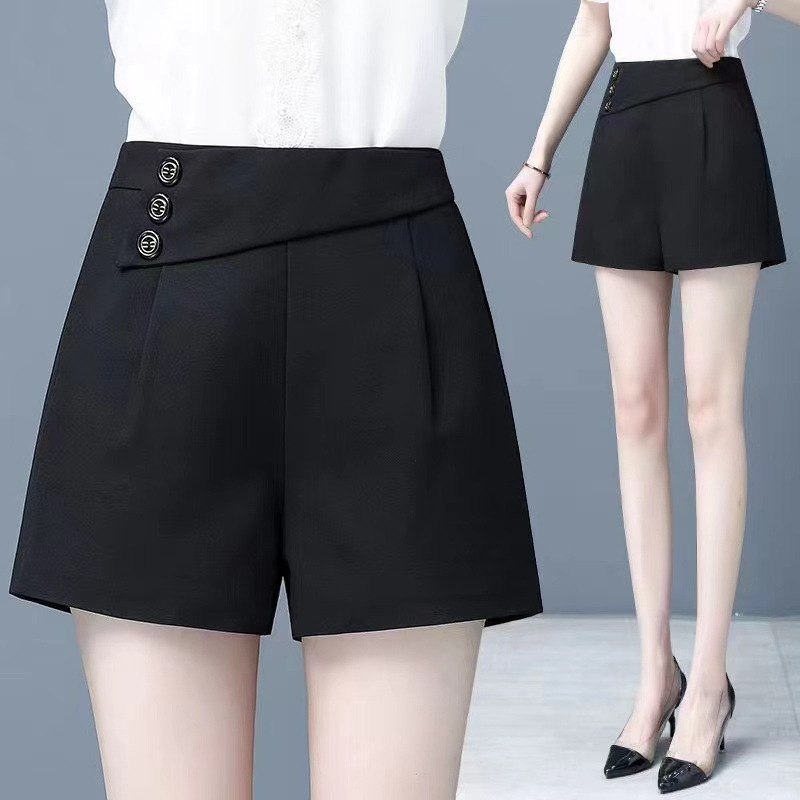Pantaloni pentru femei de vară, talie înaltă, croială în A, largi, lungime 3/4, poliester, outfit casual de lucru