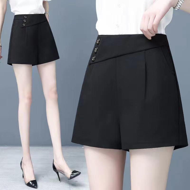 Pantaloni pentru femei de vară, talie înaltă, croială în A, largi, lungime 3/4, poliester, outfit casual de lucru