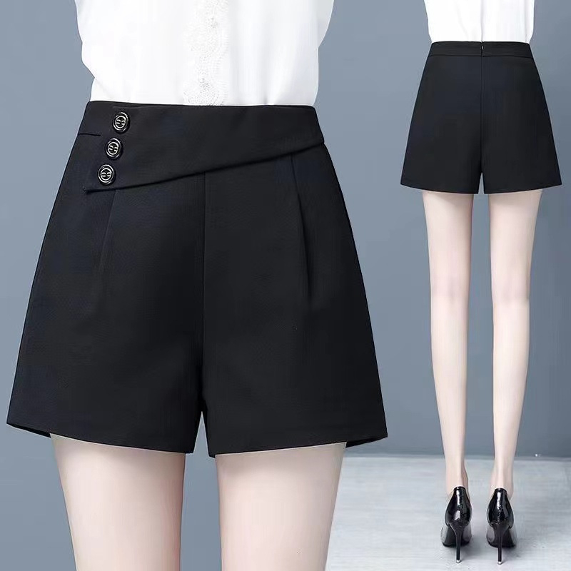 Pantaloni pentru femei de vară, talie înaltă, croială în A, largi, lungime 3/4, poliester, outfit casual de lucru