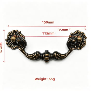 Mâner pentru sertar, cu orificii duble, stil european vintage, finisaj bronz antic, accesorii mobilier pentru dulap