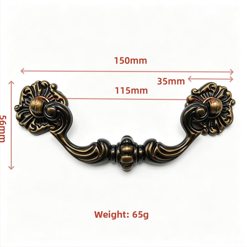 Mâner pentru sertar, cu orificii duble, stil european vintage, finisaj bronz antic, accesorii mobilier pentru dulap