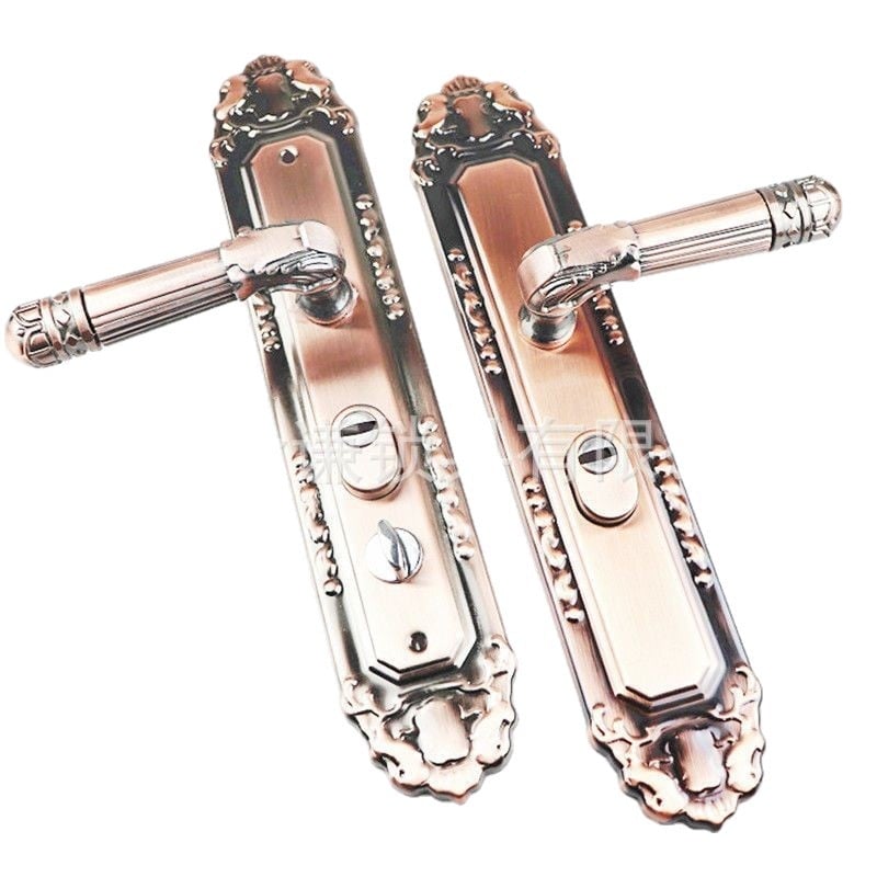 Panou ușă anti-furt cu finisaj roșu-bronz, mâner din aluminiu și accesorii pentru încuietoare – set complet cu șuruburi