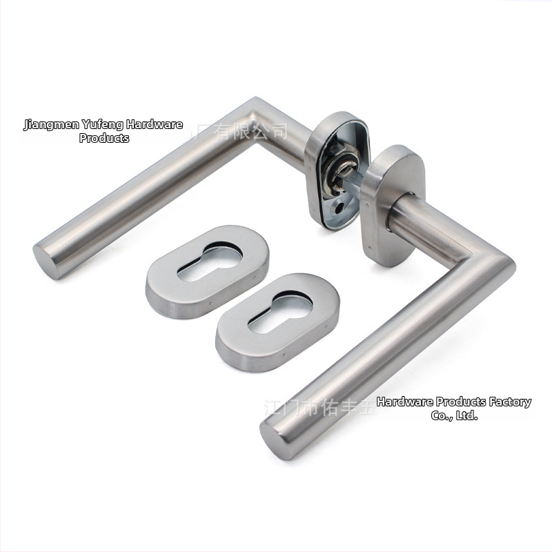 Mâner de ușă din oțel inoxidabil 304, capac oval, finisaj negru mat, design cu unghi drept, cadru de ușă din aluminiu îngust, mâner de ușă în două părți
