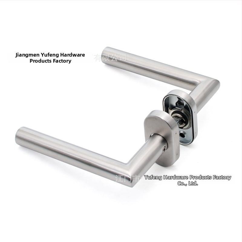 Mâner de ușă din oțel inoxidabil 304, capac oval, finisaj negru mat, design cu unghi drept, cadru de ușă din aluminiu îngust, mâner de ușă în două părți