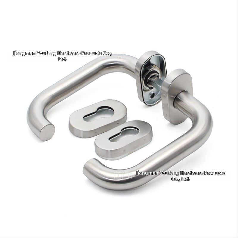 Mâner de ușă din oțel inoxidabil 304, capac oval, finisaj negru mat, design cu unghi drept, cadru de ușă din aluminiu îngust, mâner de ușă în două părți
