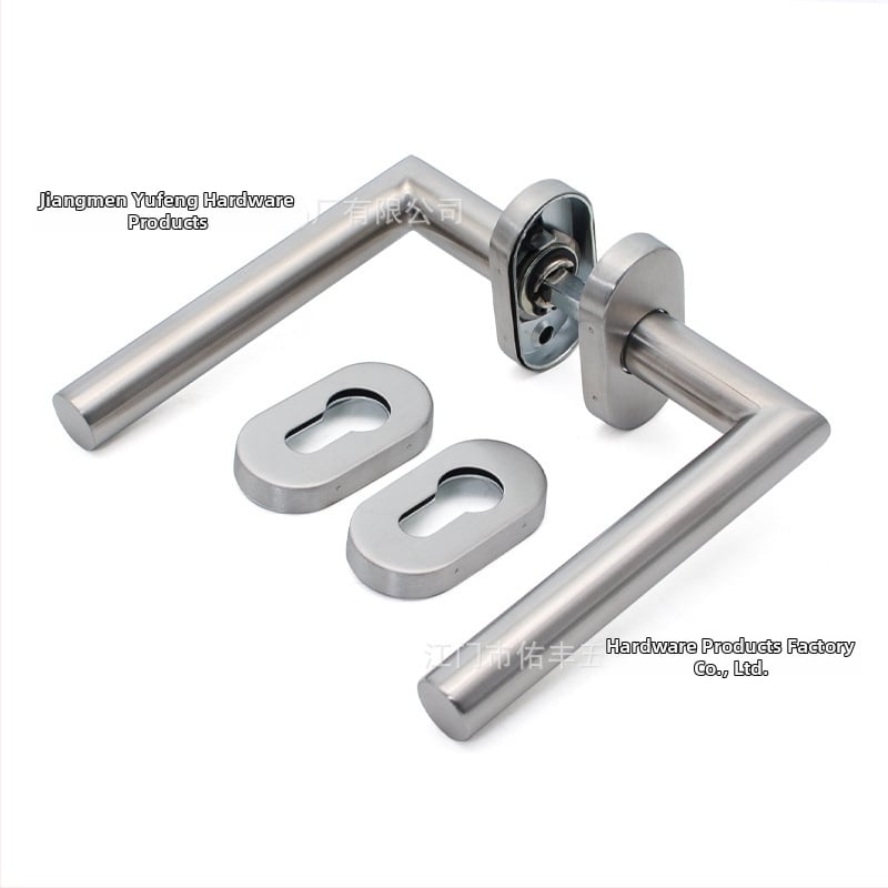 Mâner de ușă din oțel inoxidabil 304, capac oval, finisaj negru mat, design cu unghi drept, cadru de ușă din aluminiu îngust, mâner de ușă în două părți