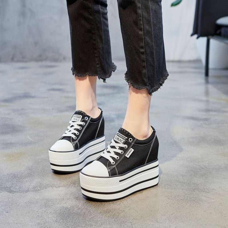 Pantofi platformă din pânză cu înălțime de 12 cm, casual și confortabili pentru femei