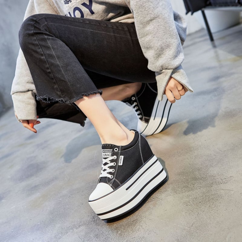 Pantofi platformă din pânză cu înălțime de 12 cm, casual și confortabili pentru femei