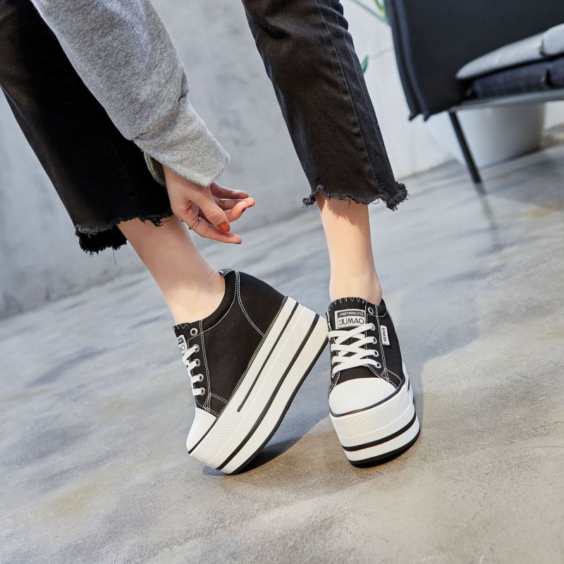 Pantofi platformă din pânză cu înălțime de 12 cm, casual și confortabili pentru femei