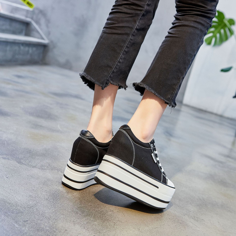Pantofi platformă din pânză cu înălțime de 12 cm, casual și confortabili pentru femei