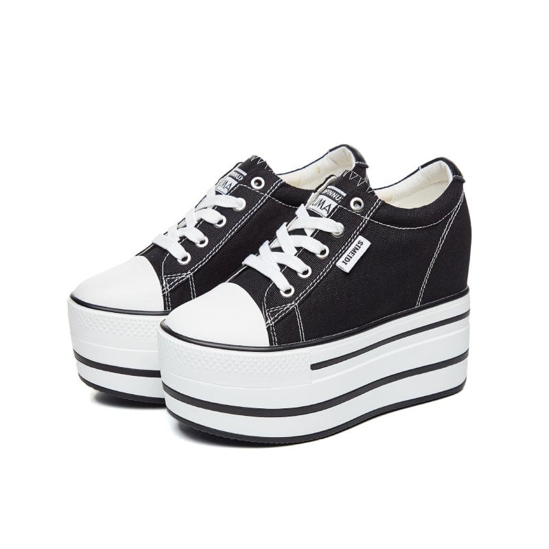 Pantofi platformă din pânză cu înălțime de 12 cm, casual și confortabili pentru femei