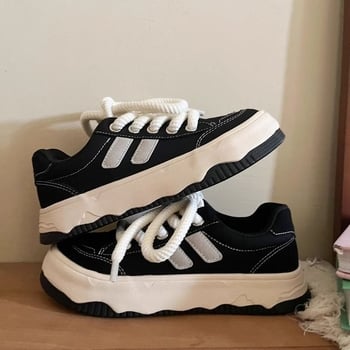 Pantofi sport dama din pânză cu talpă groasă, albi, Primăvara 2026, stil casual zilnic