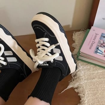 Pantofi sport dama din pânză cu talpă groasă, albi, Primăvara 2026, stil casual zilnic