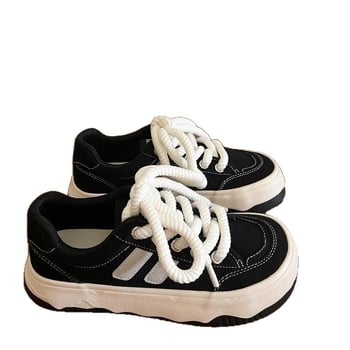 Pantofi sport dama din pânză cu talpă groasă, albi, Primăvara 2026, stil casual zilnic