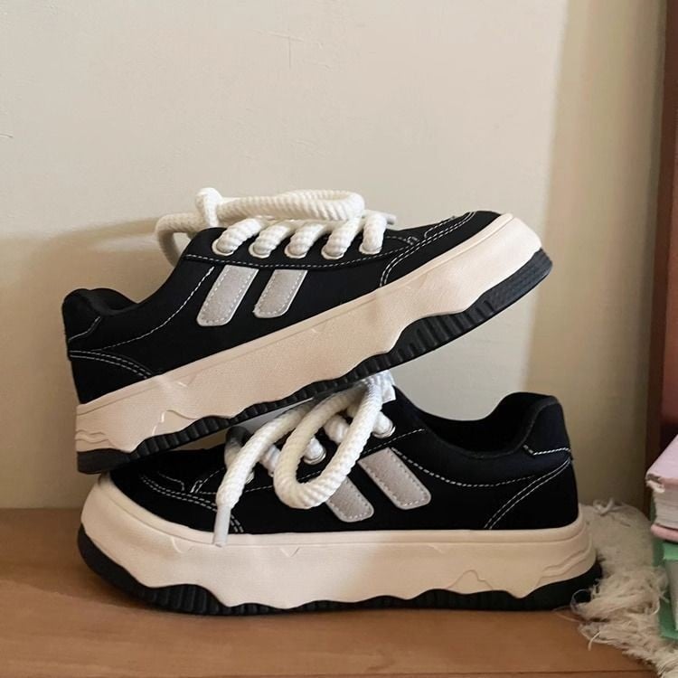 Pantofi sport dama din pânză cu talpă groasă, albi, Primăvara 2026, stil casual zilnic