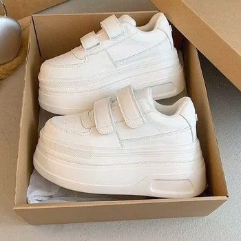 Pantofi sport pentru femei cu talpă groasă pentru creșterea înălțimii, pantofi albi casual cu Velcro, potriviți cu fuste