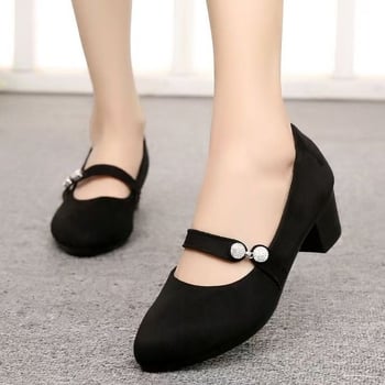 Pantofi dama din material textil în stil Old Beijing, vârf rotund, toc gros mediu, talpă moale, deschidere joasă, încălțăminte profesională versatilă