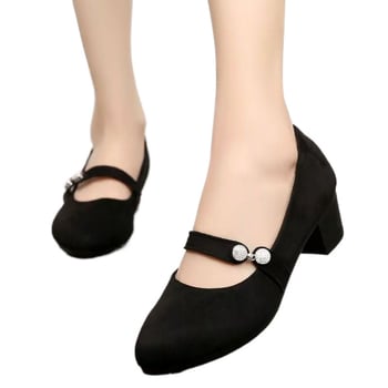 Pantofi dama din material textil în stil Old Beijing, vârf rotund, toc gros mediu, talpă moale, deschidere joasă, încălțăminte profesională versatilă