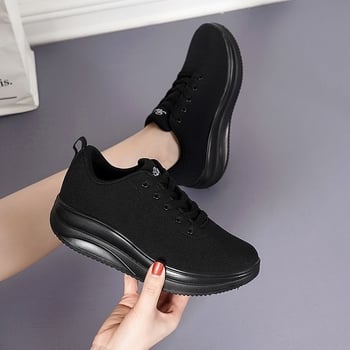 Pantofi sport dama cu talpă groasă, primăvară–toamnă 2025, stil coreean, tip low-cut, vârf rotund, șireturi
