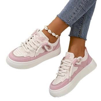 Pantofi sport femei, skate, talpă joasă, toamnă 2025, casual din piele albă, în stoc