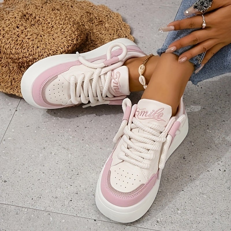 Pantofi sport femei, skate, talpă joasă, toamnă 2025, casual din piele albă, în stoc