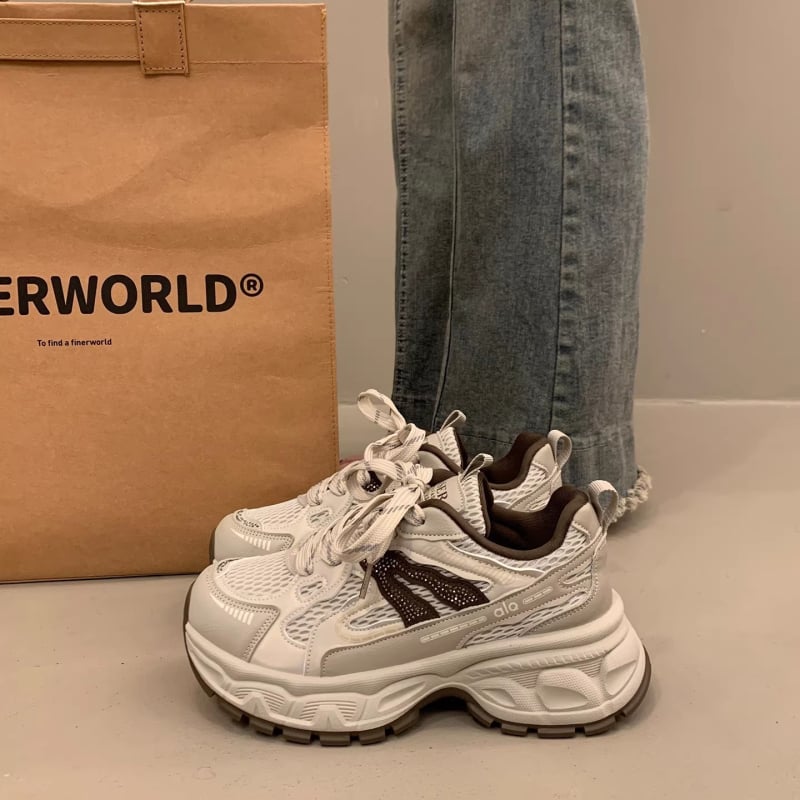 Pantofi de damă cu talpă groasă, stil dad sneakers, primăvara 2026, crește înălțimea pentru siluete mici, pantofi sport casual la modă