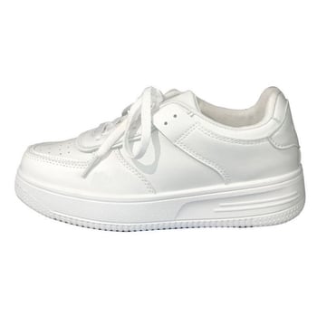 Pantofi sport albi pentru femei, talpă groasă, vârf rotund, șireturi, casual