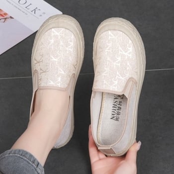 Pantofi damă din canvas, loaferi slip-on, talpă moale antiderapantă