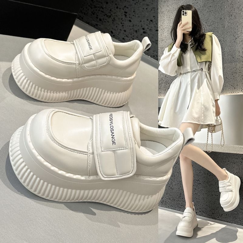 Pantofi sport femei cu talpă groasă, plasă respirabilă, stil dad shoes, Velcro închidere, creștere înălțime 3-5 cm