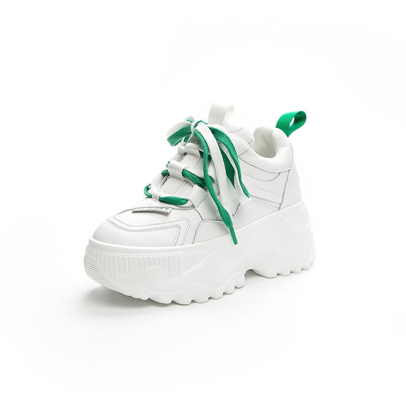 Adidași albi pentru femei cu înălțime ascunsă, stil nou primăvara 2026, talpă groasă, vârf rotund, pantofi sport casual cu platformă