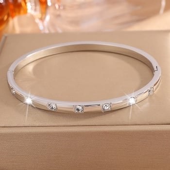 Brățară din oțel titan pentru femei, cu diamante pătrate, culoare stabilă, accesoriu la modă